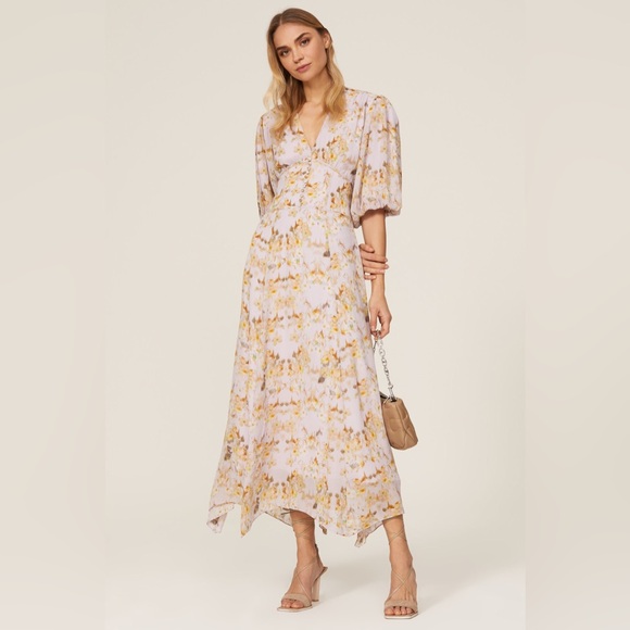 All Saints Dresses & Skirts - ALLSAINTS Aspen Momo Dress Womens  Lavender Floral Midi V-Neck Open Back‎ 4